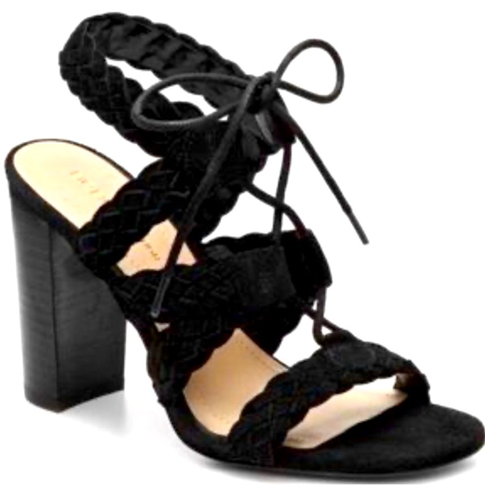 BCBG real suede. Lorette X Black Suede Lace Up Sandals 8.5. Real leather upper.